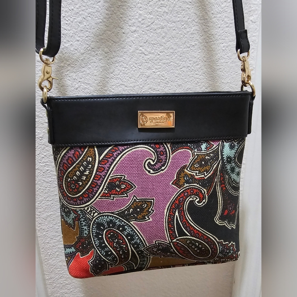 Spartina 449 Cora Hipster Crossbody Multicolored Linen & Black Leather NWOT - Picture 4 of 16